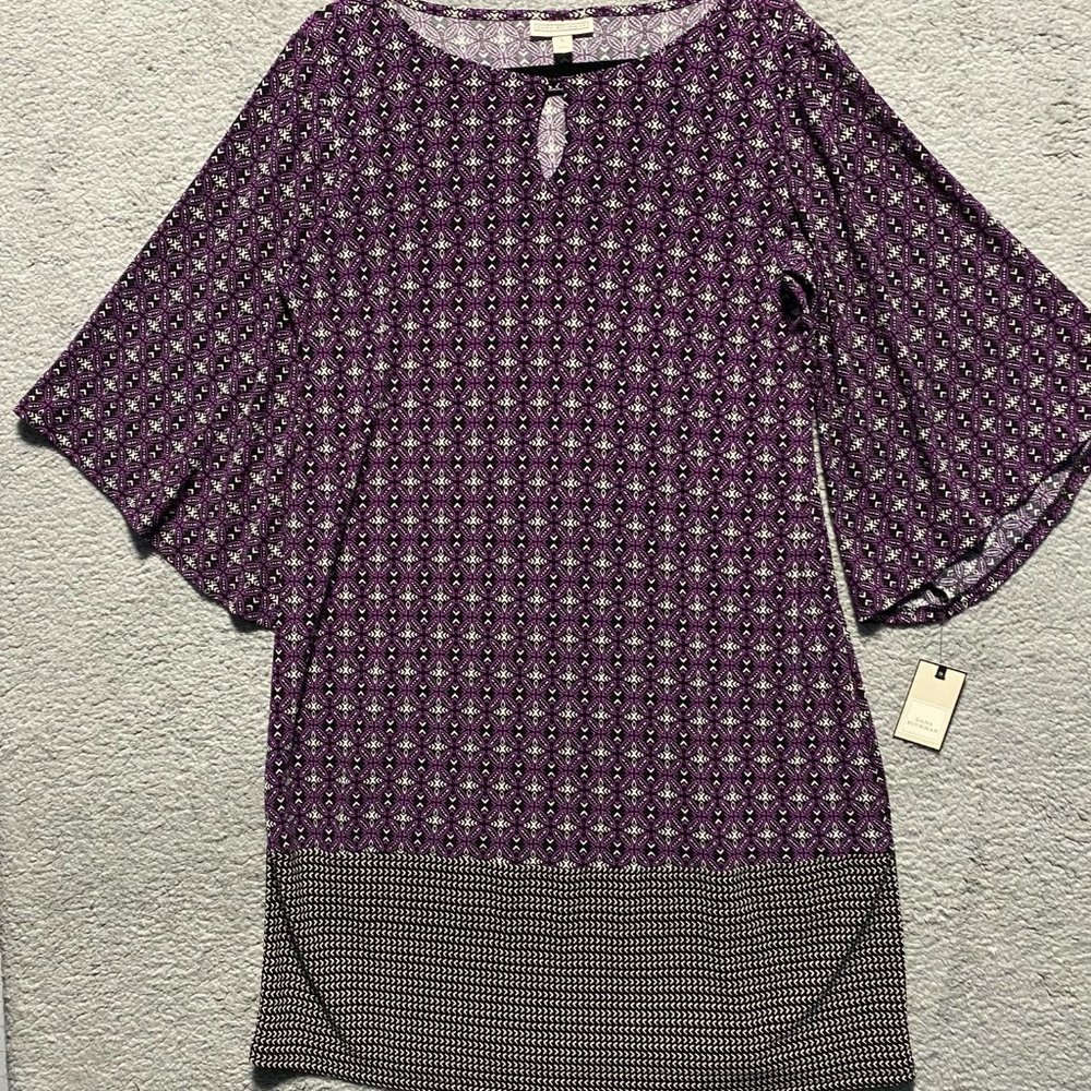 NEW Dana Buchman Kimono Sleeve Dress Purple Geometric Womens Large.